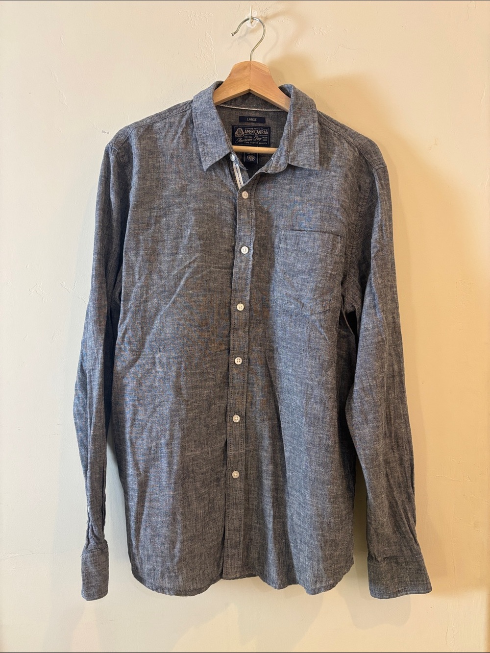 American Rag Men's Grey Long Sleeve Button Down Shirt Large linen cotton blend